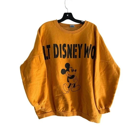 Walt Disney World Vintage Style Oversized Yellow Mickey Mouse Graphic Sweatshirt - Picture 1 of 5